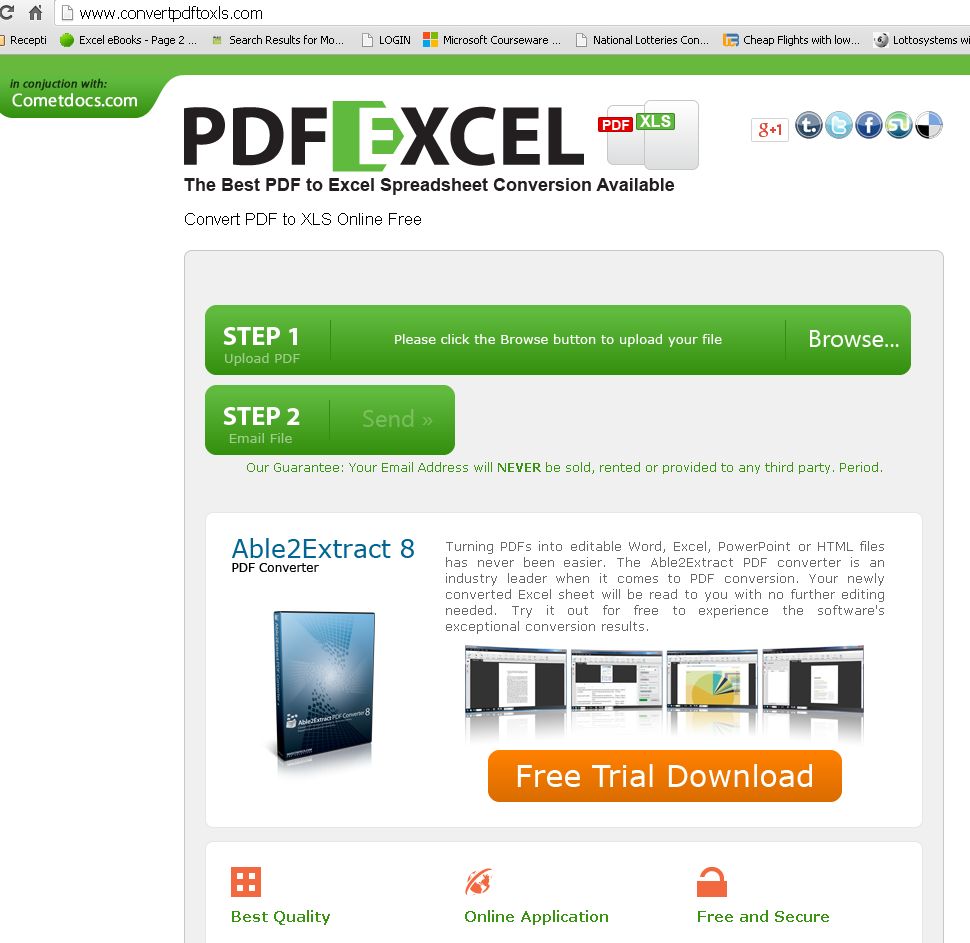 Slika 1.: Stranica za konverziju .PDF fajlova u Excel format