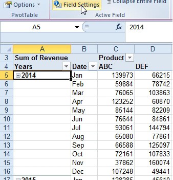 grupisanje dnevnih datuma po mesecu u pivot tabeli 2