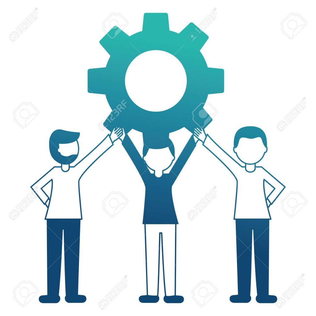 business people holding together puzzle pieces teamwork vector illustration neon design