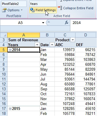 grupisanje dnevnih datuma po mesecu u pivot tabeli 2